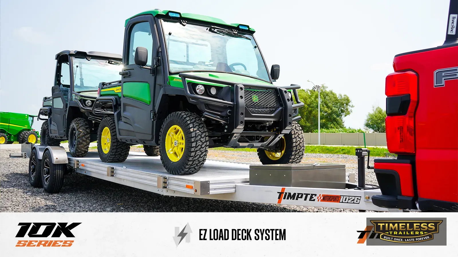 Timpte 1026 EZ Load with a John Deere Gator UTV behind a pickup