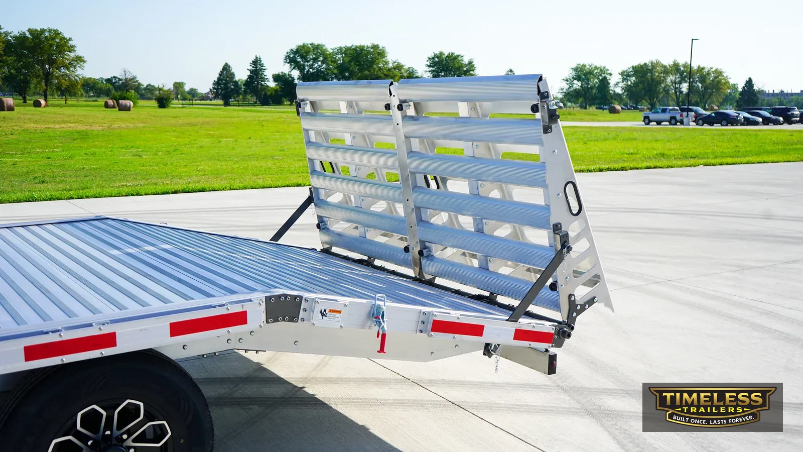 Timpte 1620 Deck Over with the ramps standing up for travel
